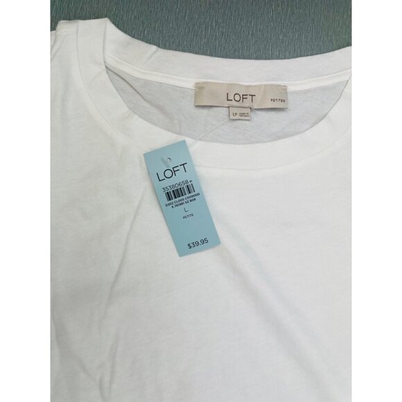 LOFT Petite  Women Puff Sleeve Mixed Media Top Large - Picture 3 of 11